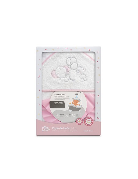 Capa Baño 1X1 Mod Oso Elefante Globos+Gorro Bco/Rosa