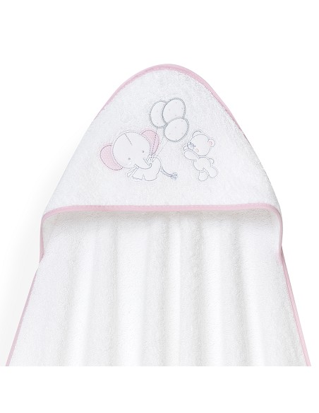 Capa Baño 1X1 Mod Oso Elefante Globos+Gorro Bco/Rosa