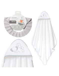 Capa Baño 1X1 Mod Oso Elefante Globos+Gorro Bco/Gris