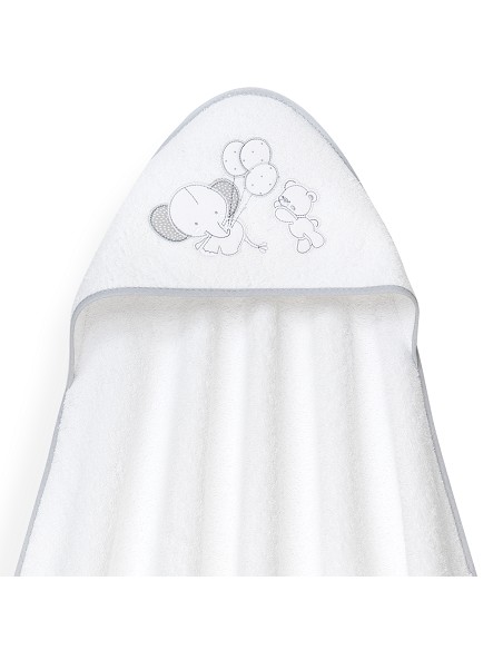 Capa Baño 1X1 Mod Oso Elefante Globos+Gorro Bco/Gris