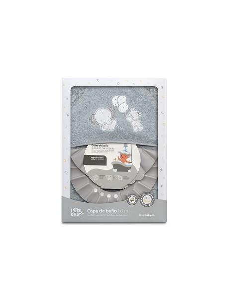 Capa Baño 1X1 Mod Oso Elefante Globos+Gorro Gris