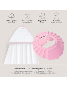 Capa Baño 1X1 Mod Estrella Luna Multicolor+Gorro Bco/Rosa 2