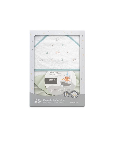 Capa Baño 1X1 Mod Estrella Luna Multicolor+Gorro Bco/Verde