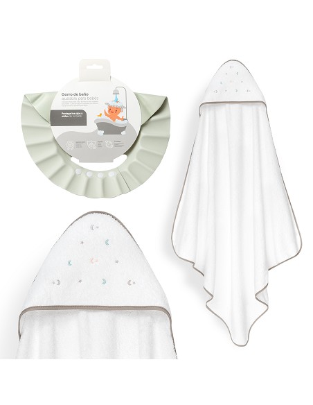 Capa Baño 1X1 Mod Estrella Luna Multicolor+Gorro Bco/Beig