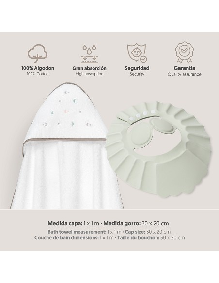Capa Baño 1X1 Mod Estrella Luna Multicolor+Gorro Bco/Beig