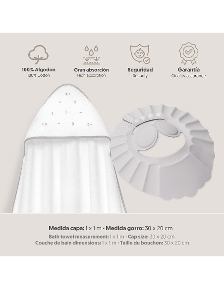 Capa Baño 1X1 Mod Estrella Luna Multicolor+Gorro Bco/Gris