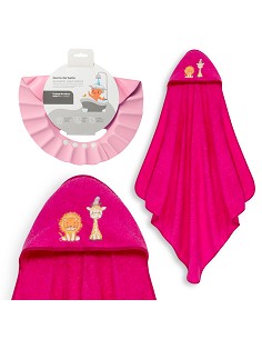 Capa Baño 1X1 Mod Leon Jirafa Pajarito+Gorro Fucsia