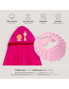 Capa Baño 1X1 Mod Leon Jirafa Pajarito+Gorro Fucsia 2