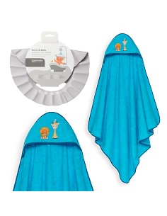 Capa Baño 1X1 Mod Leon Jirafa Pajarito+Gorro Turquesa