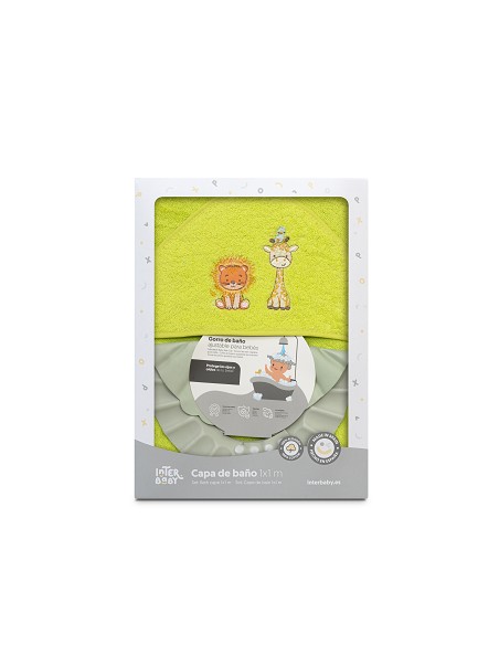 Capa Baño 1X1 Mod Leon Jirafa Pajarito+Gorro Pistacho