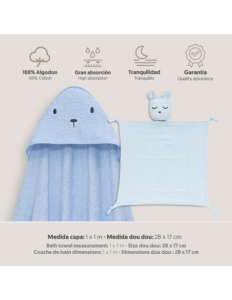 Capa Baño 1X1 Mod Oso+Dudu Muselina Azul