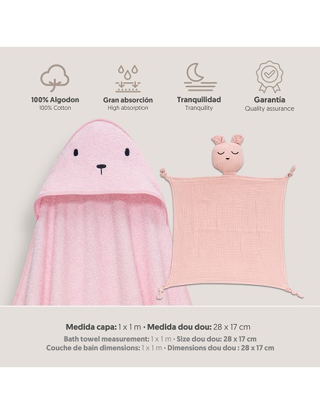 Capa Baño 1X1 Mod Oso+Dudu Muselina Rosa