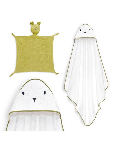 Capa Baño 1X1 Mod Oso+Dudu Muselina Bco/Verde