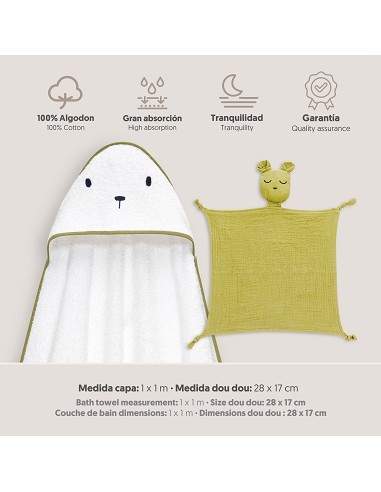 Capa Baño 1X1 Mod Oso+Dudu Muselina Bco/Verde