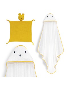 Capa Baño 1X1 Mod Oso+Dudu Muselina Bco/Amarillo