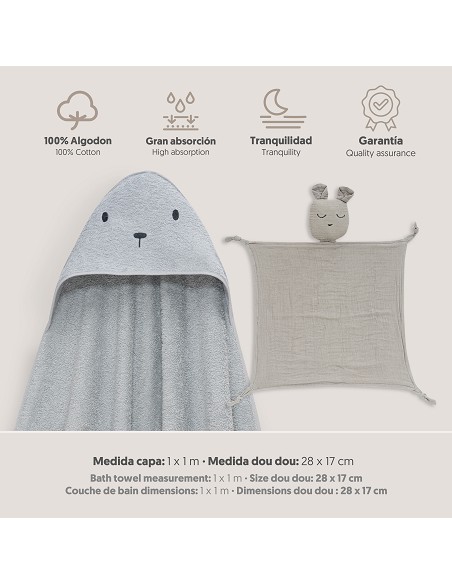 Capa Baño 1X1 Mod Oso+Dudu Muselina Gris
