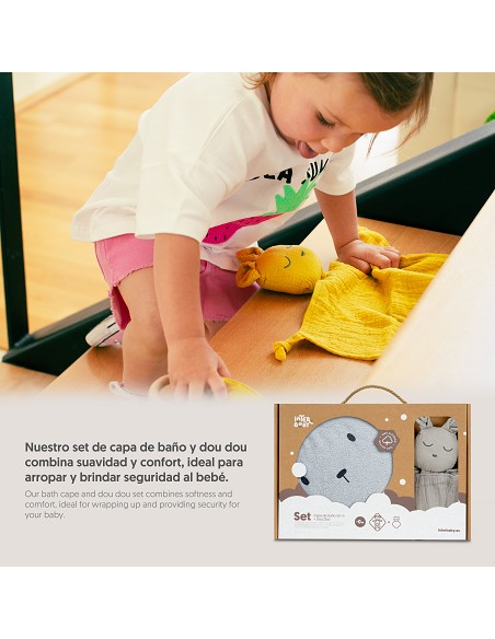 Capa Baño 1X1 Mod Oso+Dudu Muselina Gris