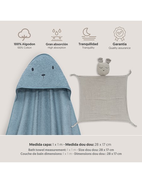 Capa Baño 1X1 Mod Oso+Dudu Muselina Petroleo