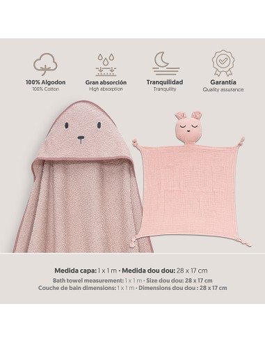 Capa Baño 1X1 Mod Oso+Dudu Muselina Rosa...