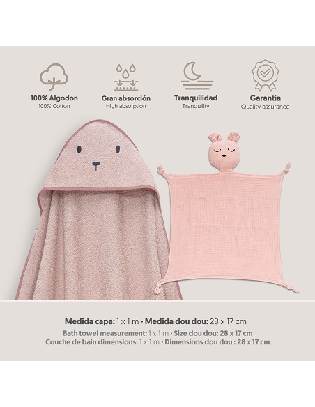 Capa Baño 1X1 Mod Oso+Dudu Muselina Rosa Maquillaje