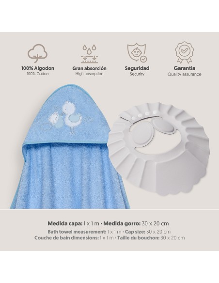 Capa Baño 1X1 Mod Cigueña Oso+Gorro Azul