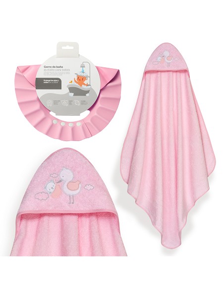 Capa Baño 1X1 Mod Cigueña Oso+Gorro Rosa