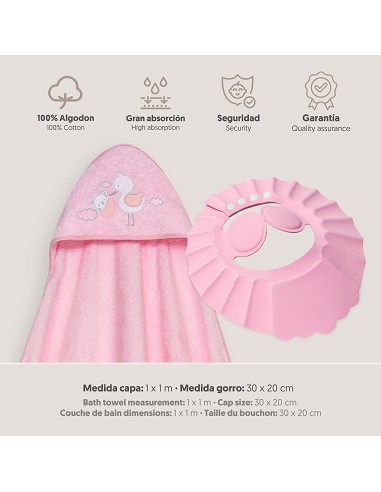 Capa Baño 1X1 Mod Cigueña Oso+Gorro Rosa