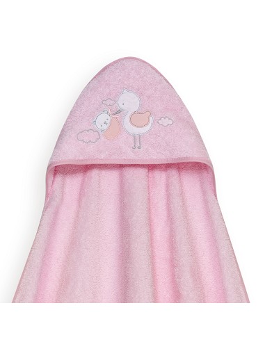 Capa Baño 1X1 Mod Cigueña Oso+Gorro Rosa