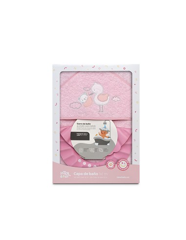 Capa Baño 1X1 Mod Cigueña Oso+Gorro Rosa