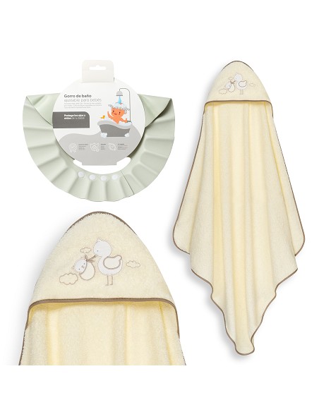 Capa Baño 1X1 Mod Cigueña Oso+Gorro Beig