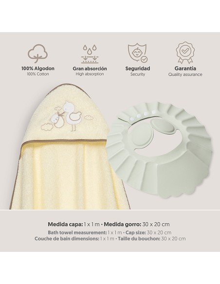 Capa Baño 1X1 Mod Cigueña Oso+Gorro Beig