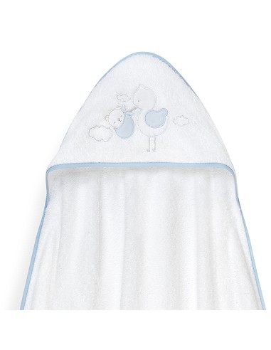 Capa Baño 1X1 Mod Cigueña Oso+Gorro Bco/Azul