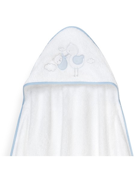 Capa Baño 1X1 Mod Cigueña Oso+Gorro Bco/Azul