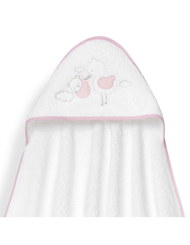 Capa Baño 1X1 Mod Cigueña Oso+Gorro Bco/Rosa