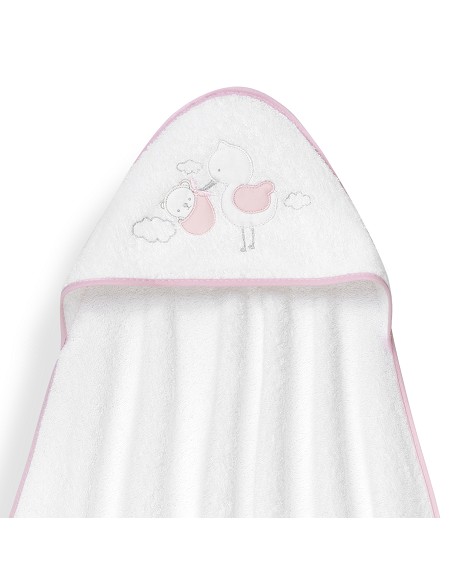 Capa Baño 1X1 Mod Cigueña Oso+Gorro Bco/Rosa