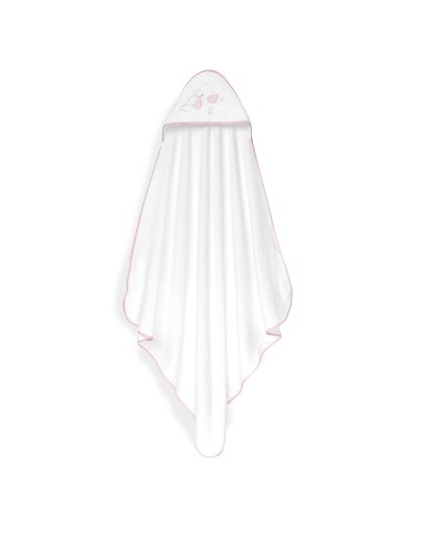 Capa Baño 1X1 Mod Cigueña Oso+Gorro Bco/Rosa
