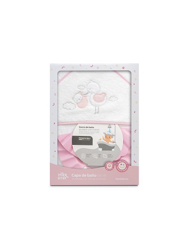 Capa Baño 1X1 Mod Cigueña Oso+Gorro Bco/Rosa