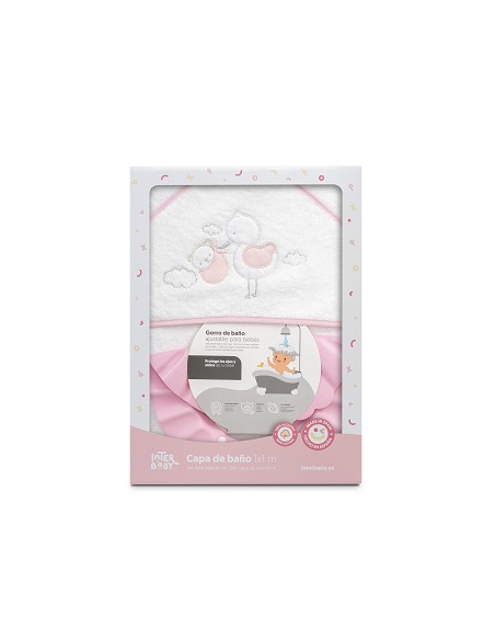 Capa Baño 1X1 Mod Cigueña Oso+Gorro Bco/Rosa