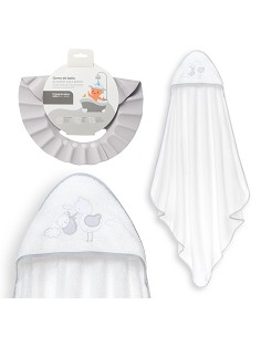 Capa Baño 1X1 Mod Cigueña Oso+Gorro Bco/Gris