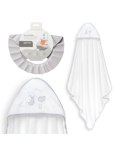 Capa Baño 1X1 Mod Cigueña Oso+Gorro Bco/Gris
