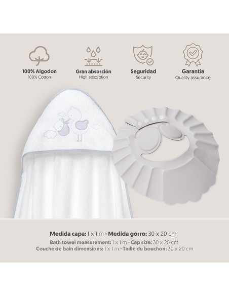 Capa Baño 1X1 Mod Cigueña Oso+Gorro Bco/Gris