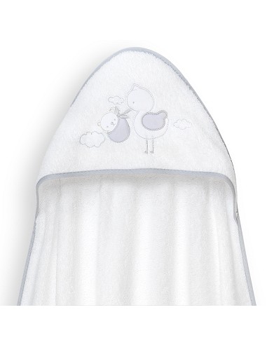 Capa Baño 1X1 Mod Cigueña Oso+Gorro Bco/Gris