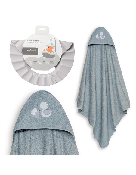 Capa Baño 1X1 Mod Cigueña Oso+Gorro Gris