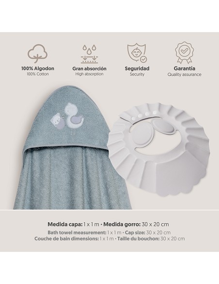 Capa Baño 1X1 Mod Cigueña Oso+Gorro Gris