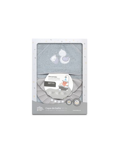 Capa Baño 1X1 Mod Cigueña Oso+Gorro Gris