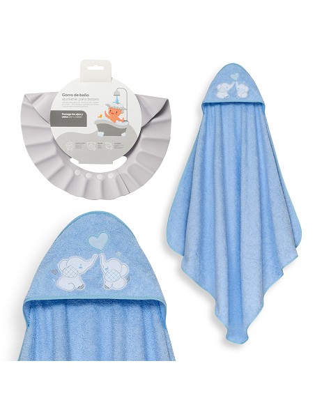 Capa Baño 1X1 Mod Parejita Elefante+Gorro Azul
