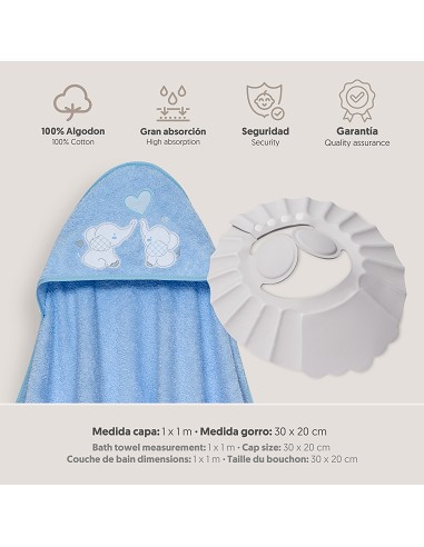 Capa Baño 1X1 Mod Parejita Elefante+Gorro Azul