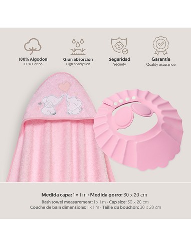 Capa Baño 1X1 Mod Parejita Elefante+Gorro Rosa