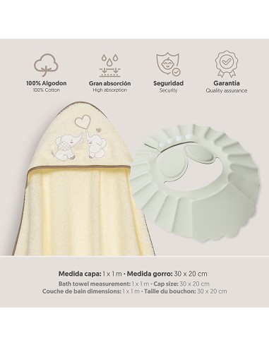 Capa Baño 1X1 Mod Parejita Elefante+Gorro Beig