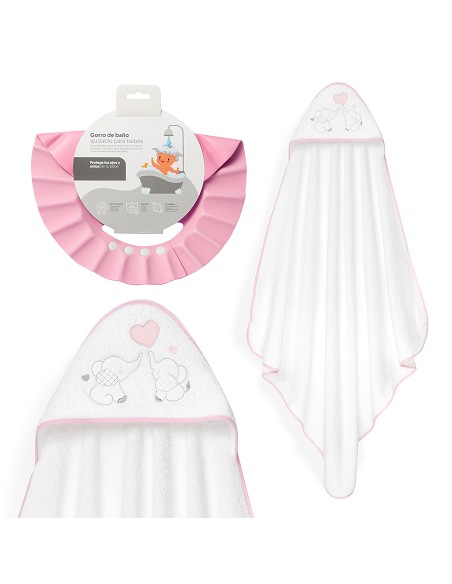 Capa Baño 1X1 Mod Parejita Elefante+Gorro Bco/Rosa
